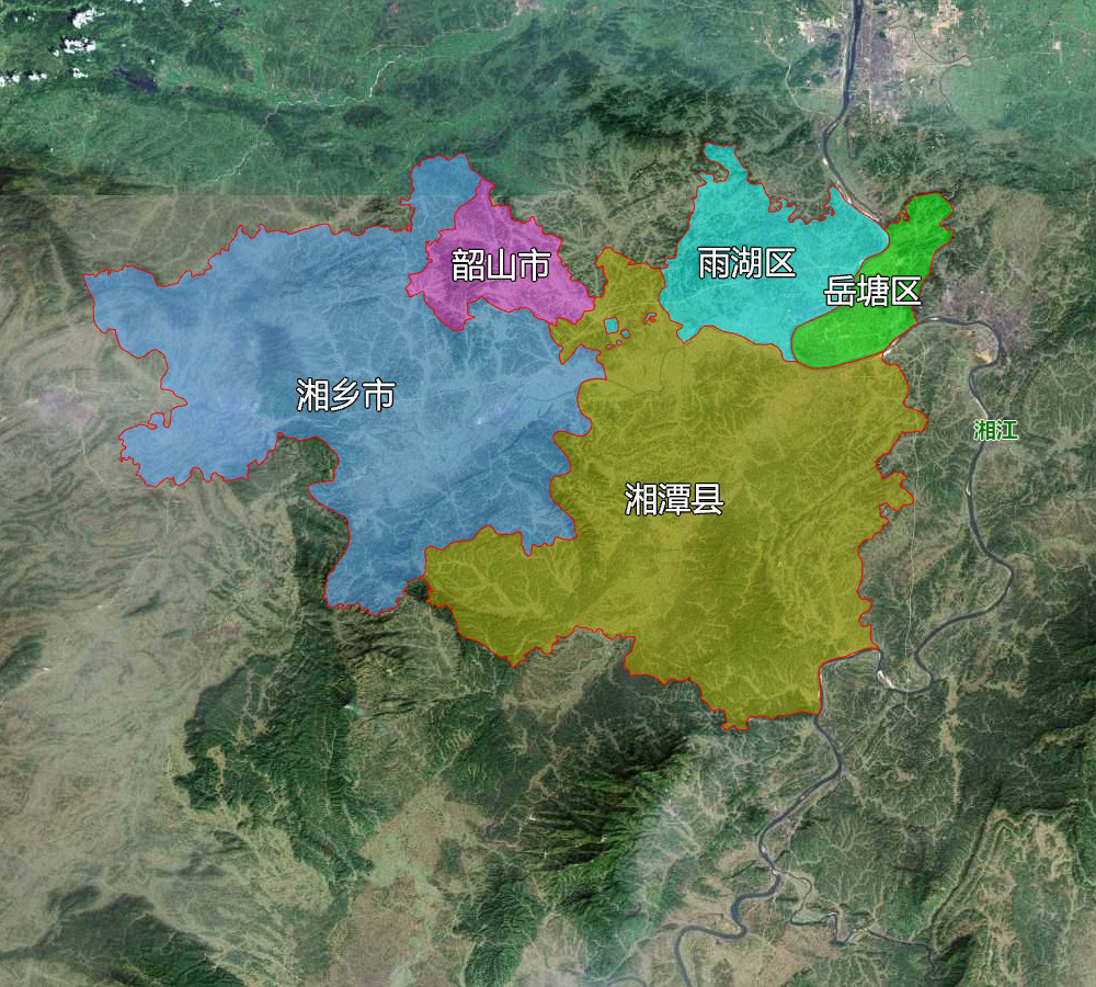 7張地形圖快速瞭解湖南省湘潭市轄的5個區縣市