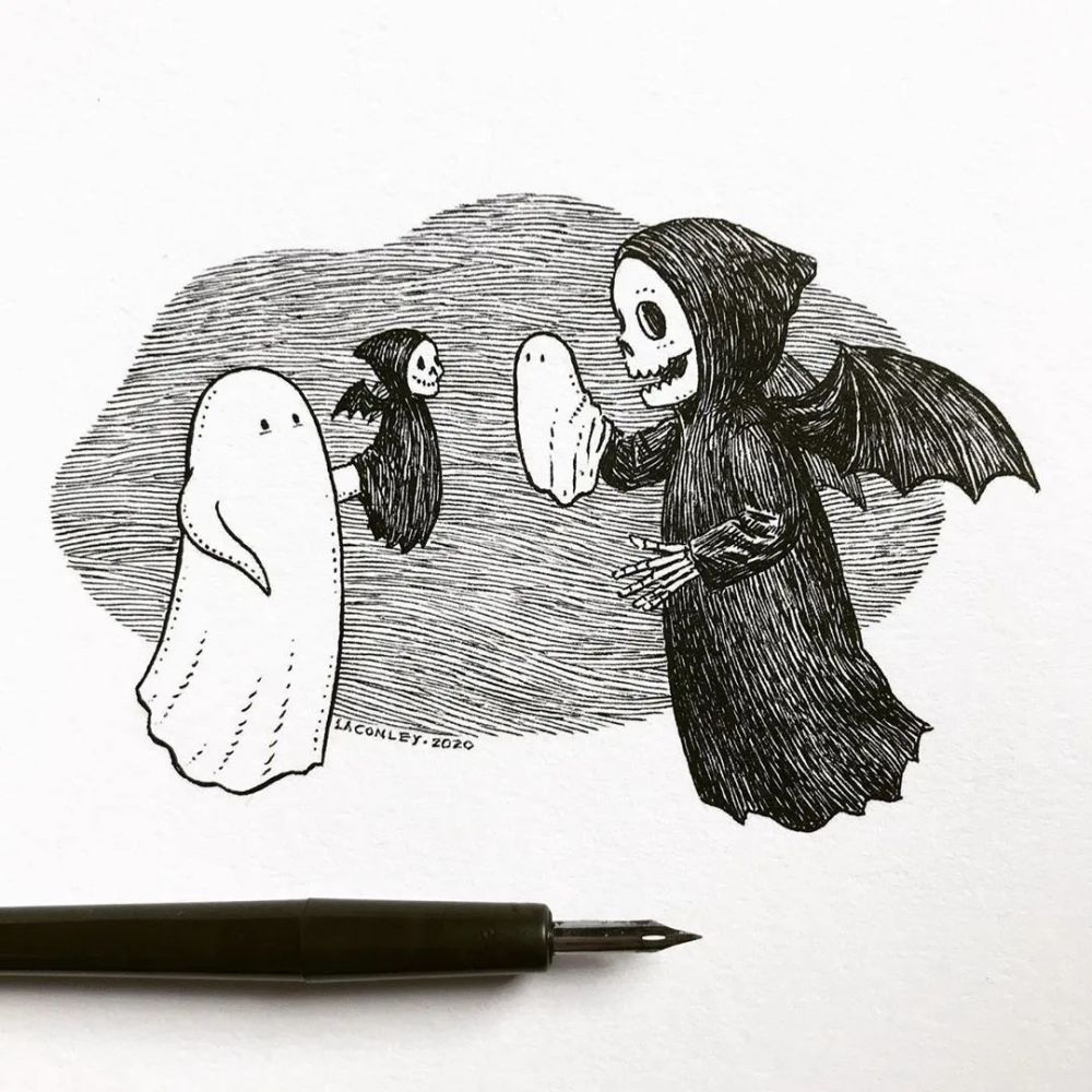 画师把恐怖的鬼画成萌萌哒样子