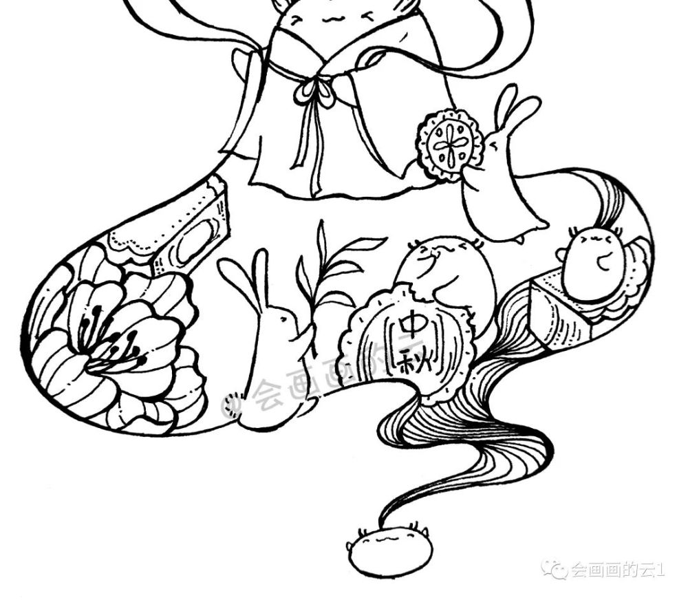 线描画个仙气飘飘的小白一起过中秋月圆人团圆