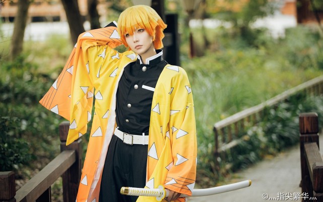 鬼滅の刃 我妻善逸コスプレ服(かつらと専用バックセット 