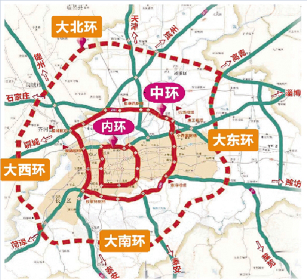 在北连首都经济圈,南接长三角经济圈的"泉城"-山东济南市,规划有"三环
