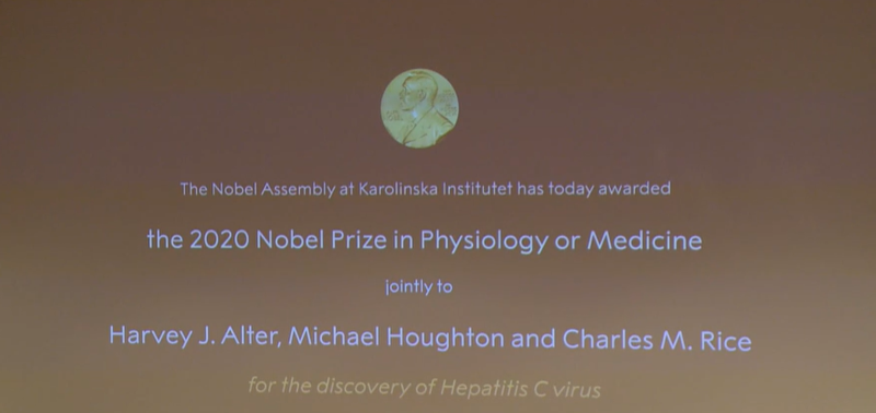 诺贝尔|刚刚！2020年诺贝尔生理学或医学奖揭晓：3位科学家因发现丙肝病毒获奖