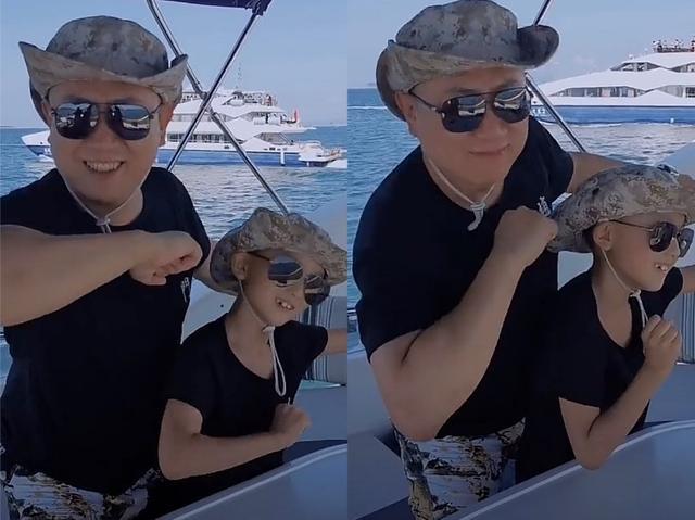 管彤|央视主持管彤一家坐游艇游玩，神秘丈夫罕露面，儿子和爸爸很相像