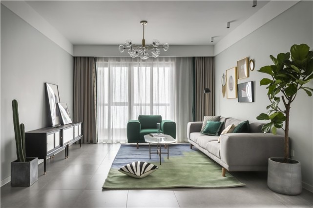 121㎡北欧风格,莫兰迪绿,蓝两种主题色相得益彰,身处其间