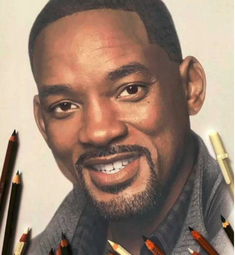 威尔·史密斯,这幅超写实人像比起上一幅来更加精致细腻,整个头像的