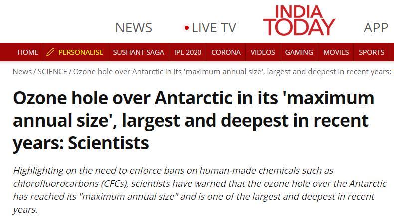 南极臭氧空洞|科学家警告：南极臭氧空洞又大又深，达到“年度最大范围”