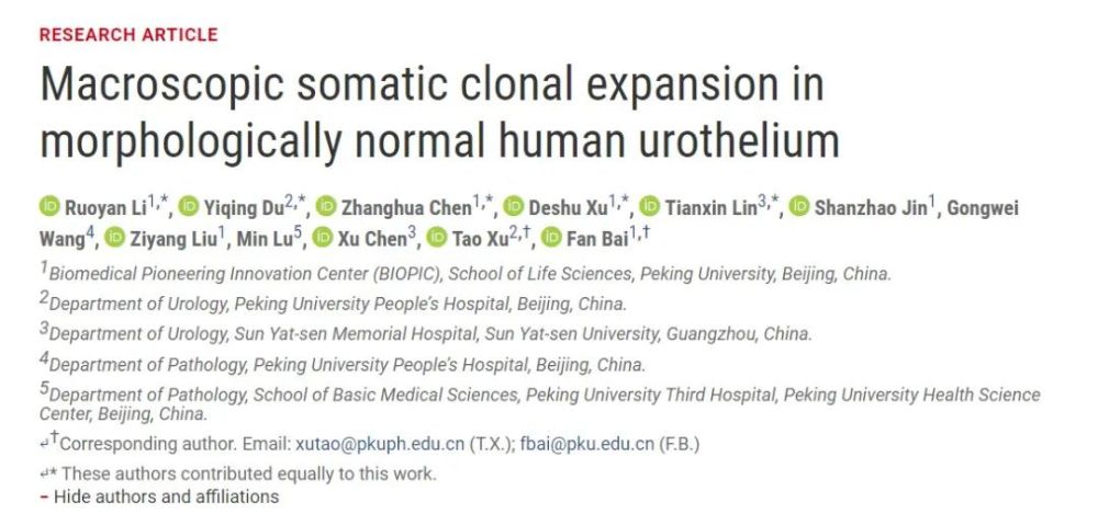 上皮组织|白凡/徐涛课题组合作揭示癌旁正常上皮组织存在大量突变及克隆扩增