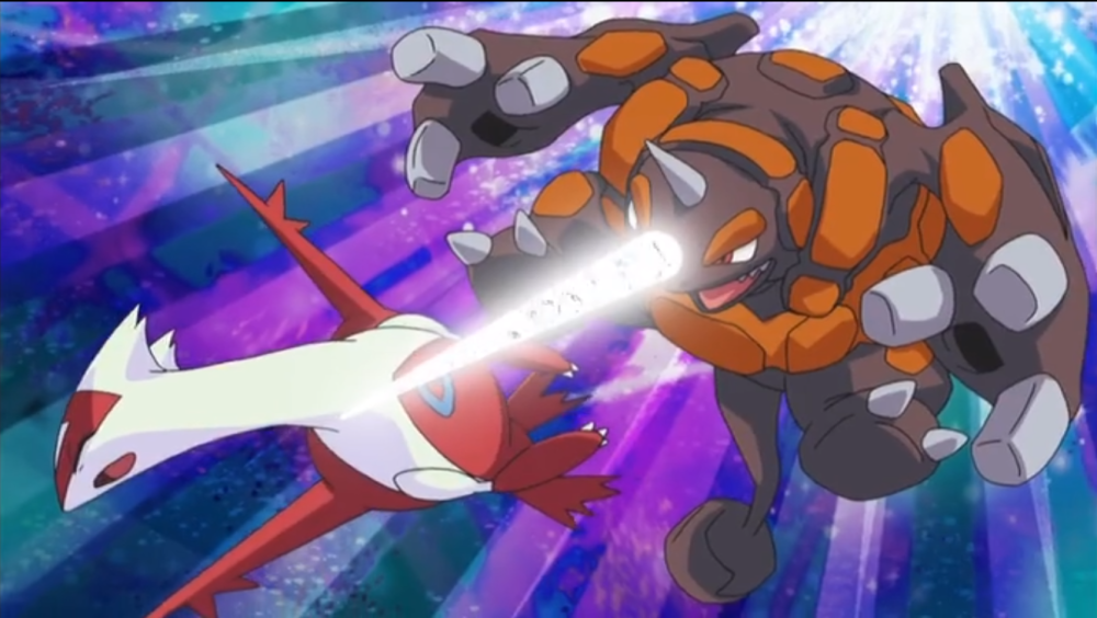 不做人,直接派出传说中的宝可梦拉帝亚斯,次郎的超铁暴龙虽然也很强大