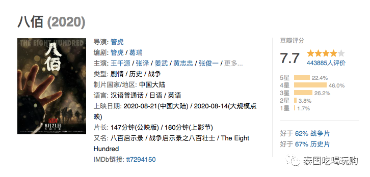八佰|《八佰》中文原声泰国上映！2020一定要支持的国产电影！