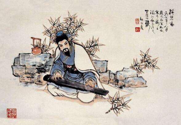 (《嵇康抚琴图》.) 2. 嵇康,字叔夜;"竹林七贤"的精神领袖.