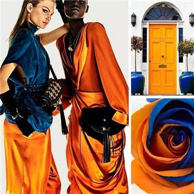 蓝 橙,其中蓝色为原色,橙色为红色和黄色的混合色.