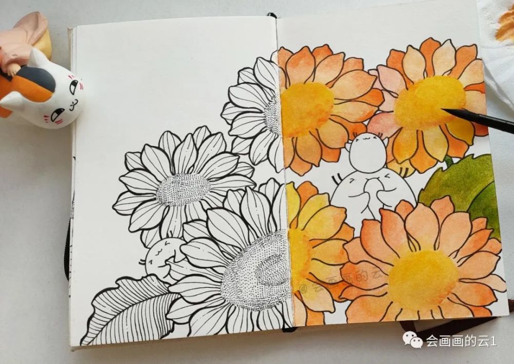 线描|线描插画步骤图解析，一半线描一半水彩，快乐的味道