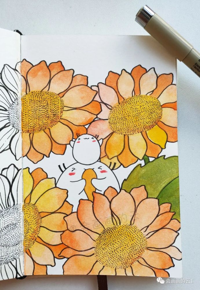 线描|线描插画步骤图解析，一半线描一半水彩，快乐的味道