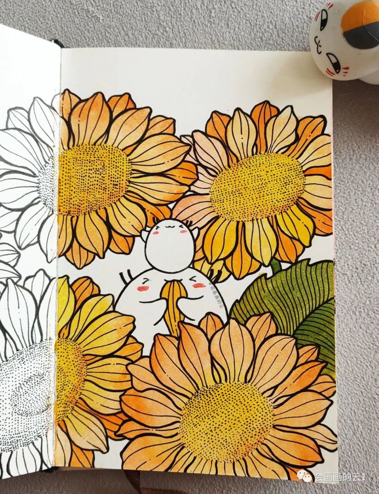 线描|线描插画步骤图解析，一半线描一半水彩，快乐的味道