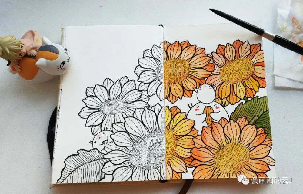 线描|线描插画步骤图解析，一半线描一半水彩，快乐的味道