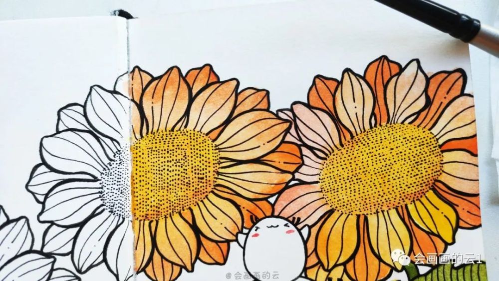 线描|线描插画步骤图解析，一半线描一半水彩，快乐的味道