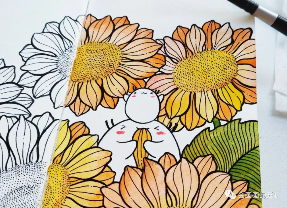 线描|线描插画步骤图解析，一半线描一半水彩，快乐的味道