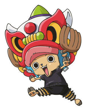 不过这波装扮里,最抢镜的是乔巴的帽子,造型是一个舞狮子的狮子头呢!