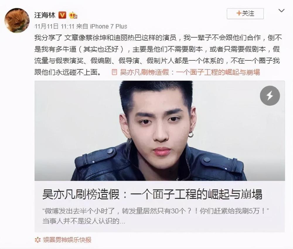 汪海林|骂鹿晗撕肖战，汪海林称：迪丽热巴在我的戏里，丫鬟都不配