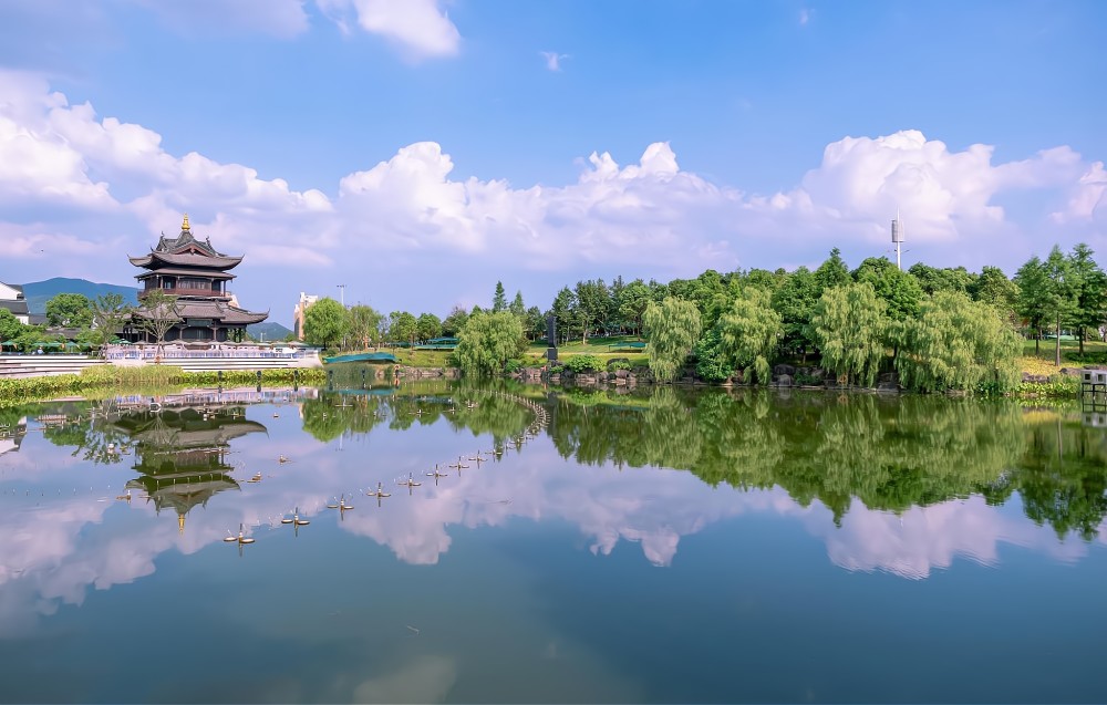 實拍上虞中華孝德園,雖為人工新建的景區,景色卻十分壯觀秀美