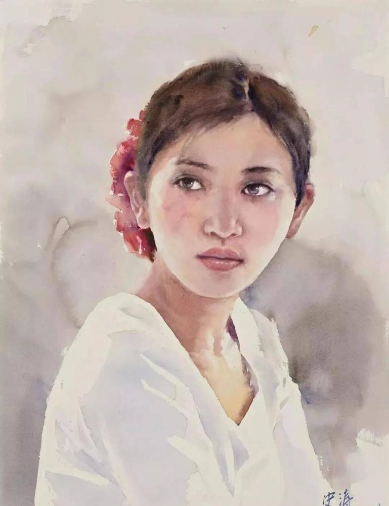 水彩画|西安美院教授史涛水彩画中的女孩，美丽单纯、一尘不染