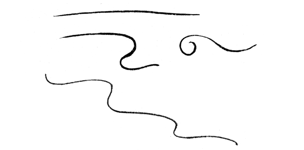 (中锋笔)高古游丝描亦称"春蚕吐丝描",是比较常用的描线方法,用中锋