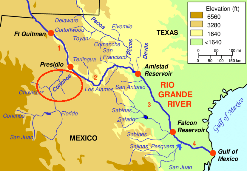 一条是科罗拉多河,干流全长2320公里,发源于美国,与墨西哥有约39公里