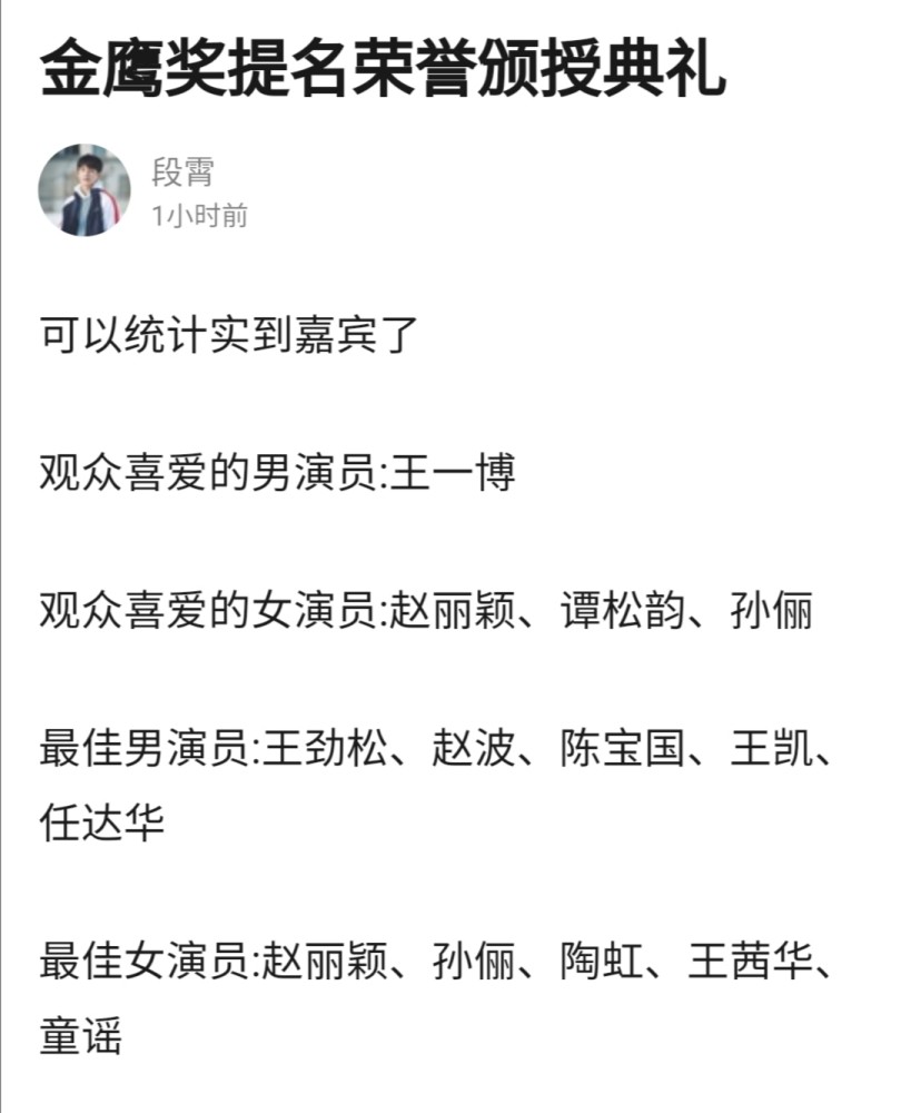 王一博|金鹰被吐槽依旧是“水鹰”，观众喜爱男演员提名者只有王一博到场