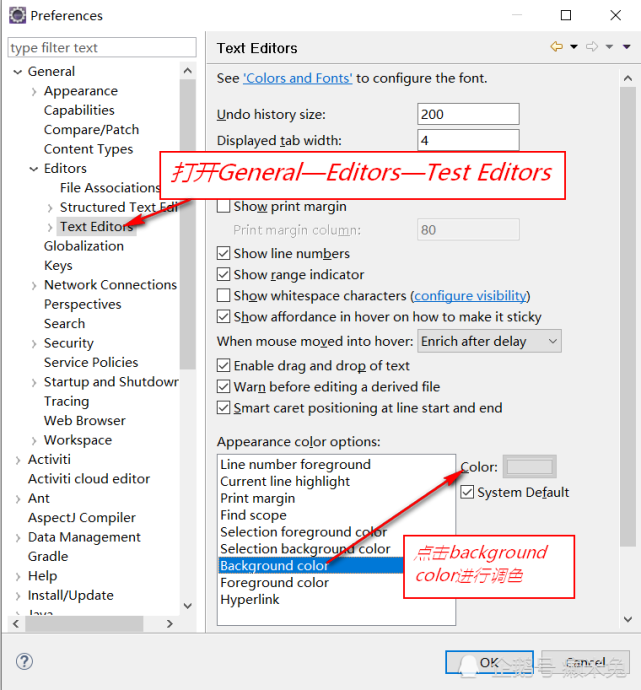 Eclipse设置背景颜色及字体颜色 对话框 Java Color