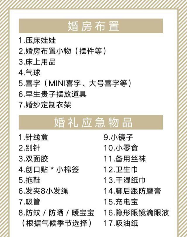 超实用的婚礼物品清单干货分享备婚大纲