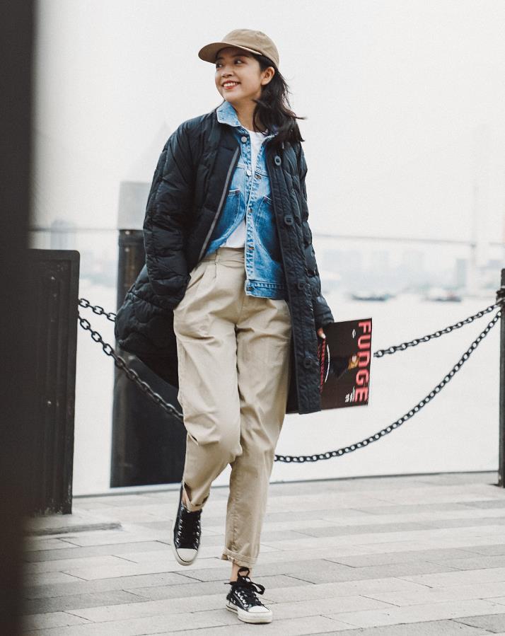 今年穿羽绒服少配打底裤吧学学三木的简约穿法显瘦高级