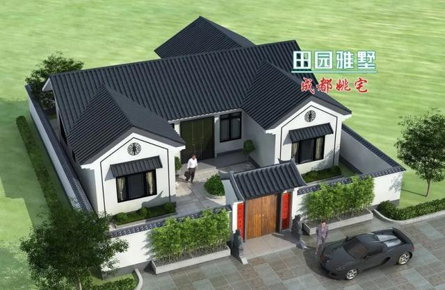 13m×13m 一层三合院中式别墅