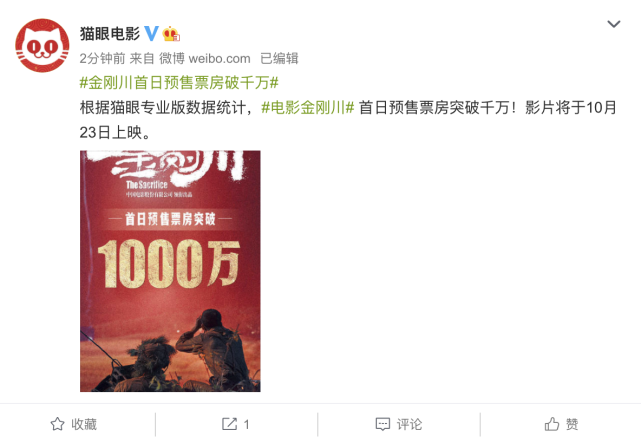 电影金刚川首日预售票房突破千万