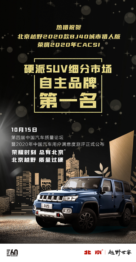 北京越野|2020年CACSI榜单出炉！BJ40蝉联硬派SUV总榜第二/自主第一