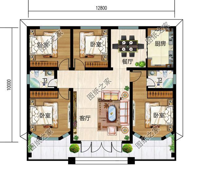 房屋效果圖房屋效果圖圖紙設計二:新農村一層平屋頂簡單自建房別墅