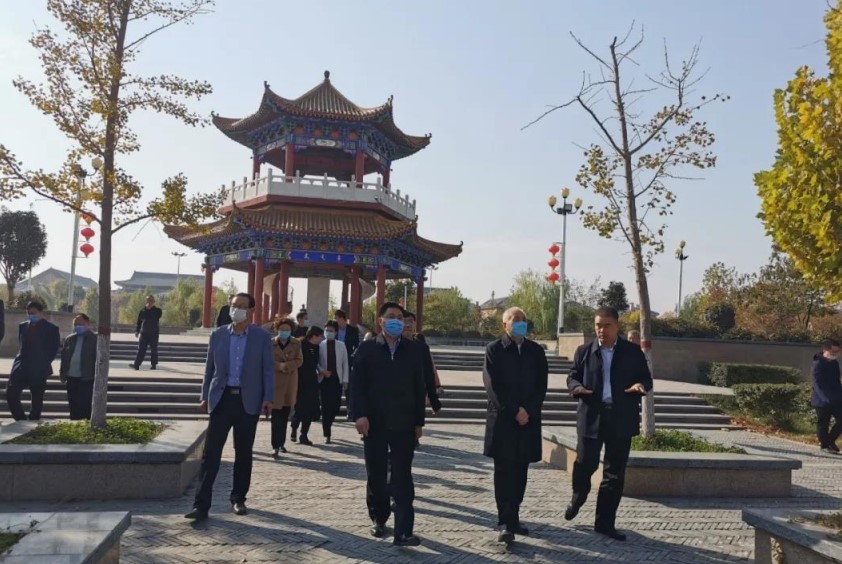 菏泽市老年学学会会长高木斗一行到武胜桥镇玉皇新村和金银花基地考察