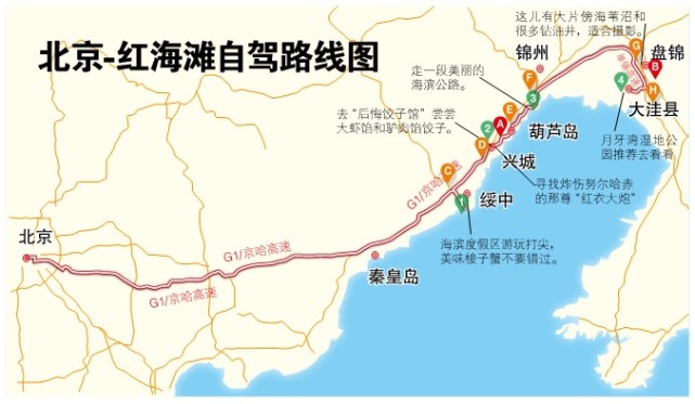 精品自驾路书从北京出发前往秦皇岛葫芦岛红海滩欣赏风景