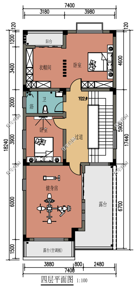 7米麵寬怎麼建農村別墅看看這套戶型挑空客廳健身房全都有