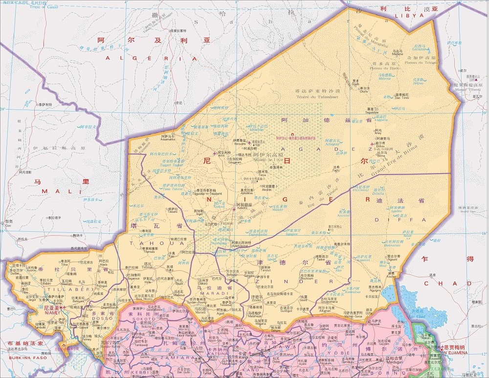 尼日尔是位于非洲中西部的内陆国家,北接利比亚,阿尔及利亚,东邻乍得