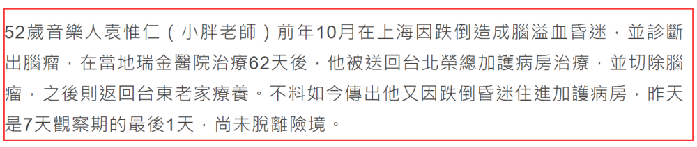 袁惟仁|袁惟仁脑溢血2年后，如今又跌倒陷入昏迷住进重症监护室，至今未脱离险境