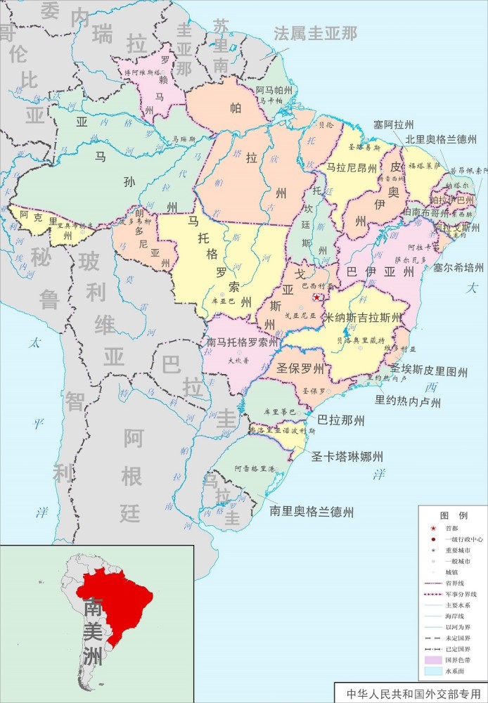 位于南美洲东部,北邻法属圭亚那,苏里南,圭亚那,委内瑞拉和哥伦比亚
