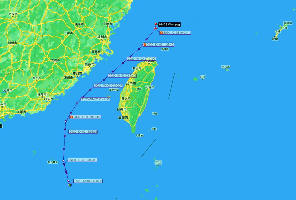 加拿大軍艦從南海穿越臺灣海峽並一路晃悠到東海和黃海之後又參加美日