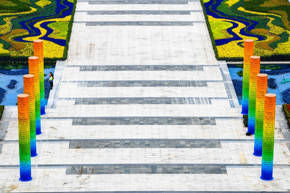 先睹为快!进博会迎宾通道绿化景观定妆亮相