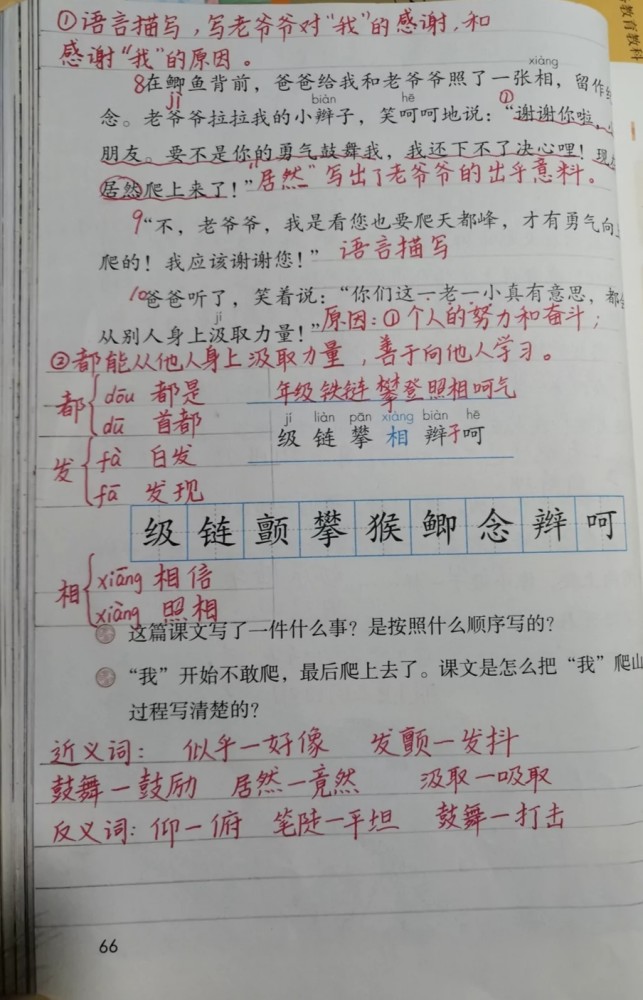 四年级语文上册十七课爬天都峰手抄笔记预习好帮手