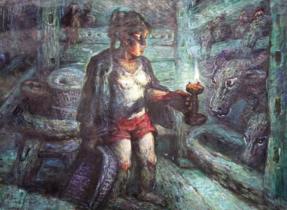 《故乡组画—— — 点灯》 罗中立 布面油画 130×96cm
