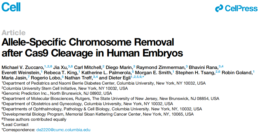 胚胎|Cell重磅｜贺建奎进行的胚胎编辑试验可导致染色体丢失，易位等副作用