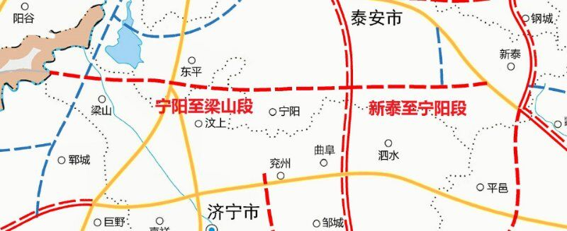 途经新泰,宁阳,汶上,东平,梁山五个县(市),西接河南台辉高速公路,与京
