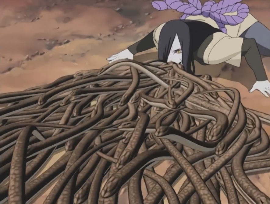 而万蛇罗之阵属于"我吐蛇,蛇吐剑"组合,施展此术后,大蛇丸的嘴里会吐