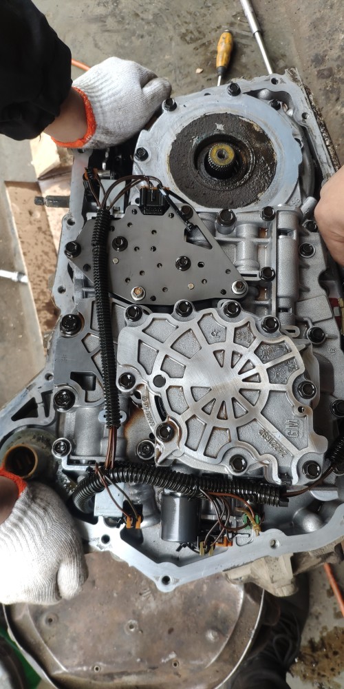 打开以后首先看到的就是油泵,阀体,油路板,打开发现插头都是用扎带扎