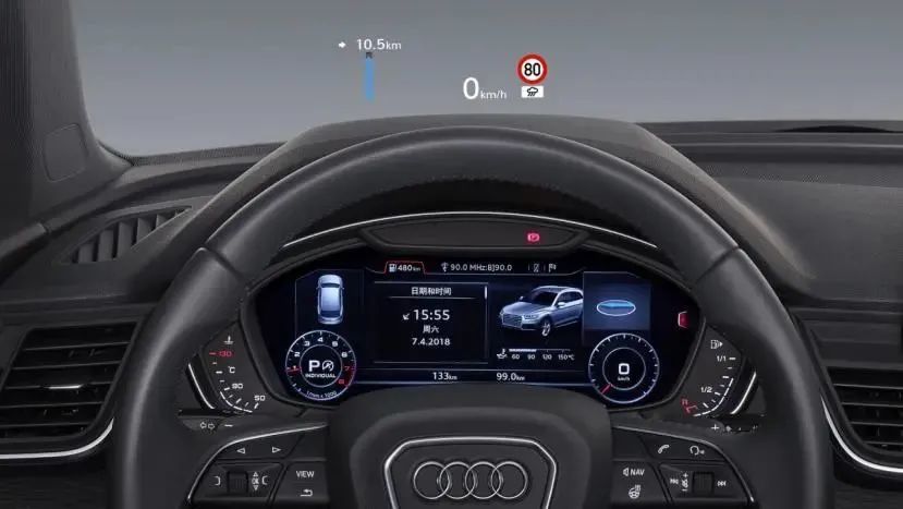 奥迪的平视显示系统,也就是我们常说的hud抬头显示功能,但不同于其他